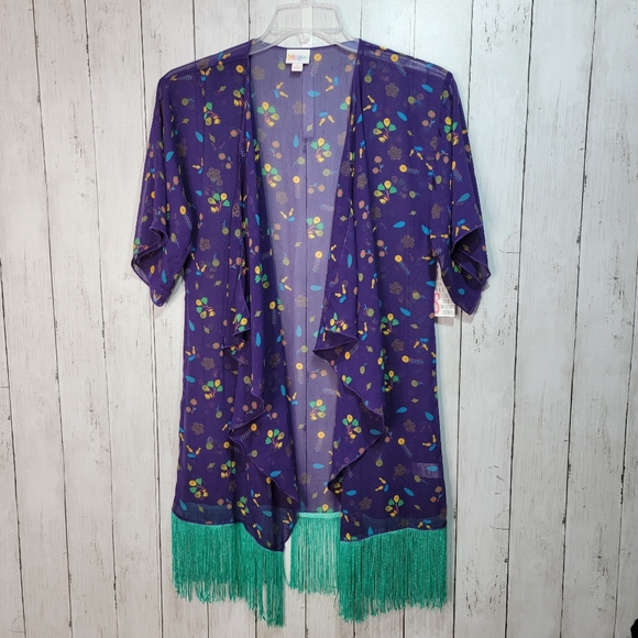 NWT LuLaRoe Monroe Kimono Fringe Hem Trim Coverup Top Purple Size Small 0-12. - Picture 1 of 8